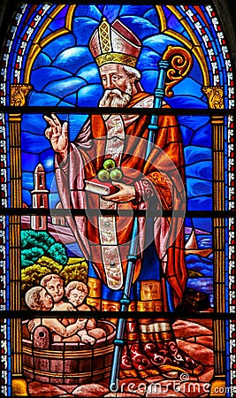 Stained Glass of St Nicholas in Valencia Stock Photo