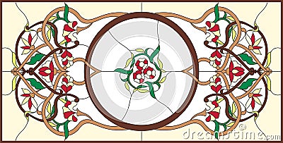 Stained glass window with abstract swirls and leav. Vector illustrations Vector Illustration