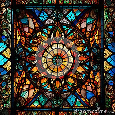 Stained glass window in the Basilica of Our Lady of the Rosary in Paris, France Cartoon Illustration