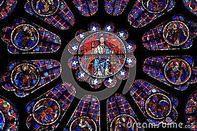 Stained Glass Window, Chartres Cathedral Stock Photo