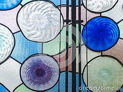 Stained glass window decoration Transparent colorful pattern Stock Photo