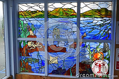 Stained glass window depicting marine environment Editorial Stock Photo