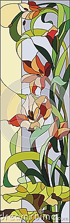 Stained glass window with gladioli Vector Illustration