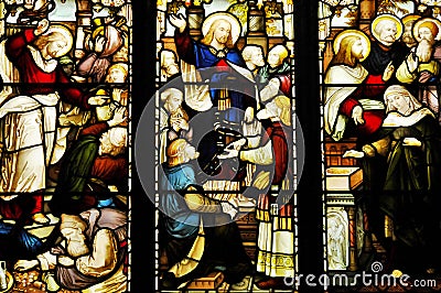 Stained glass window in the Glasgow cathedral Editorial Stock Photo