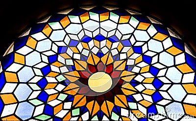 Stained glass window in the Mezquita cathedral Stock Photo