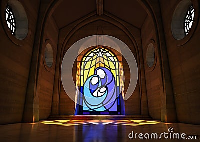 Stained Glass Window Nativity Scene Stock Photo