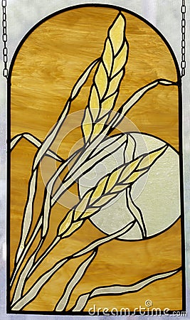 Stained Glass Window Panel of Harvest Moon Stock Photo