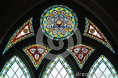 Stained glass window in Riga Cathedral in Riga, Latvia. Stock Photo