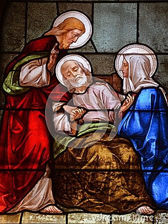 Stained glass window of Saint Joseph Church Editorial Stock Photo