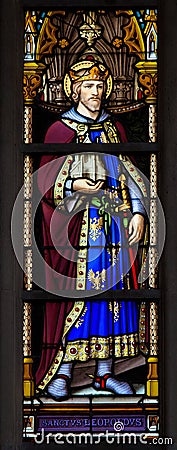 Stained glass window of Saint Leopold III Stock Photo