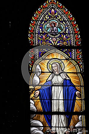 Stained glass window, saint mary Editorial Stock Photo