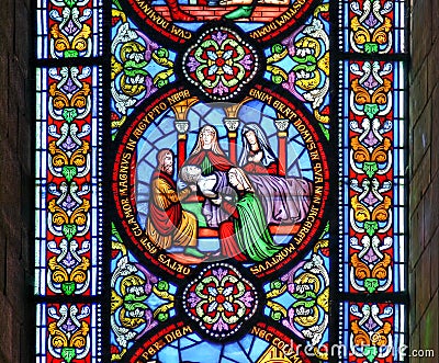 Stained glass window showing the death of the fiirst born Stock Photo