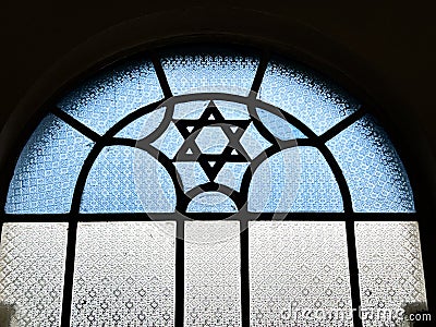 Stained Glass Window With Star Of David Stock Photo