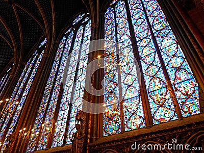 Stained glass window in St. Chapelle Editorial Stock Photo