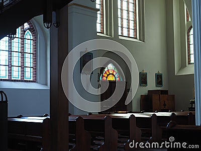 Stained glass windows in a cathoric church - gothic Stock Photo