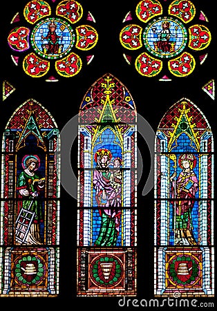 Stained glass windows of Freiburg Minster Stock Photo