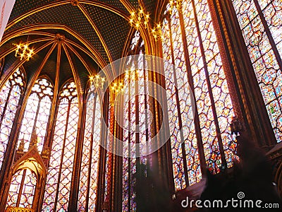 Stained Glass Windows of the gothic Sainte Chapelle, Paris. Editorial Stock Photo