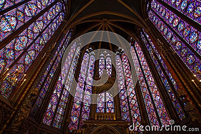 Stained glass windows inside the Sainte Chapelle in Paris, France Editorial Stock Photo