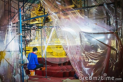 Stained glass workspace in Thai temple Chonburi Thailand Editorial Stock Photo