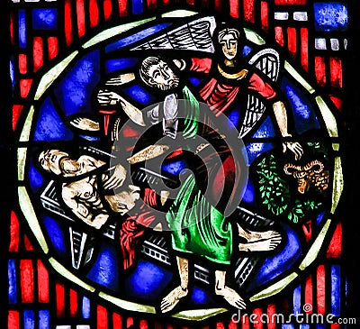 Stained Glass in Worms - Sacrifice of Isaac Stock Photo