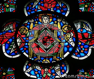 Stained Glass in Worms - Jesus Christ in Heaven Editorial Stock Photo