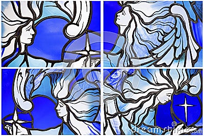 Stained leaded glass angels collage Cartoon Illustration