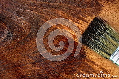 Staining wooden surface. Home decorating concept. Stock Photo