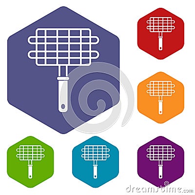 Stainless barbecue grill camping basket icons set Vector Illustration