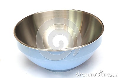 A stainless steel bowl with blue melamine outer side face Stock Photo
