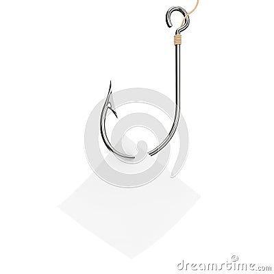 Stainless Steel Fishing Hook with Blank Note Paper. 3d Rendering Stock Photo