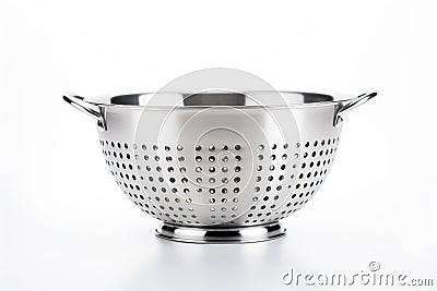 Stainless steel kitchen colander on a white background Stock Photo