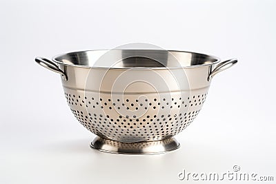 Stainless steel kitchen colander on a white background Stock Photo