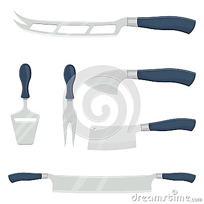 Stainless steel knife for cheese set vector illustration isolated Vector Illustration