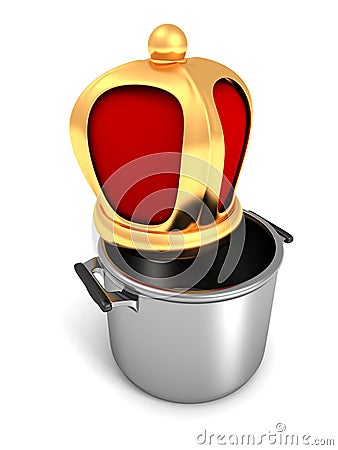 Stainless steel pot with cover golden king cook crown Stock Photo