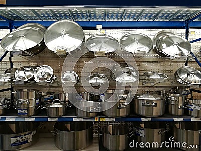 Stainless steel pots Editorial Stock Photo