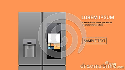 stainless steel refrigerator side by side fridge freezer modern kitchen household domestic appliance Vector Illustration