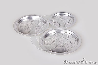 Stainless Steel replacement filter plate for Geyser coffee maker isolated Stock Photo