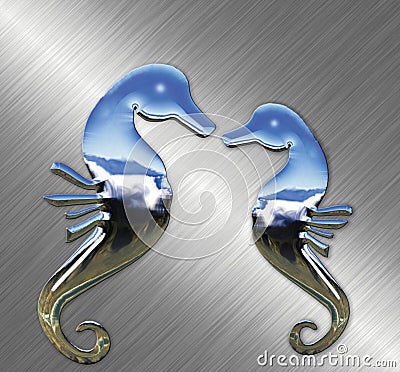 Stainless steel seahorses Cartoon Illustration