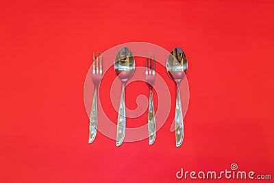 Stainless Steel Spoon and Fork Set Stock Photo