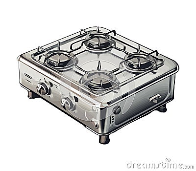 Stainless steel stove equipment for modern cooking Vector Illustration