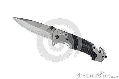Stainless Steel Tactical Folding Knife, Clasp Knife on iSolated White Background Stock Photo