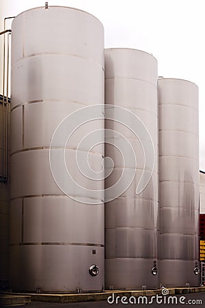 Stainless Steel Tanks at Bottling Plant Stock Photo