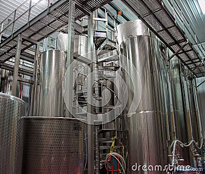 Stainless Steel Tanks Used in Winemaking Editorial Stock Photo