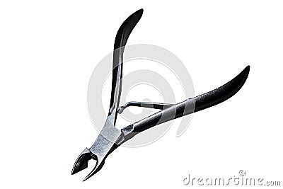 Stainless steel two-pronged dead skin scissor cuticle close Stock Photo
