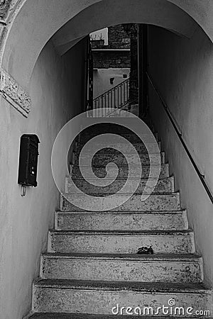 stair detail of house in Pollica, Cilento, Italy. black and white photos Stock Photo