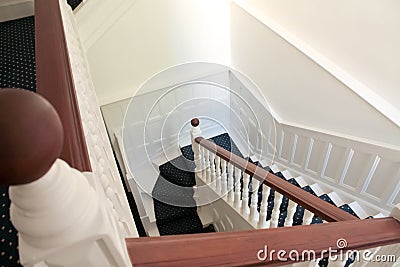 Stair with Fitted Carpet and handrail in English Style Stock Photo