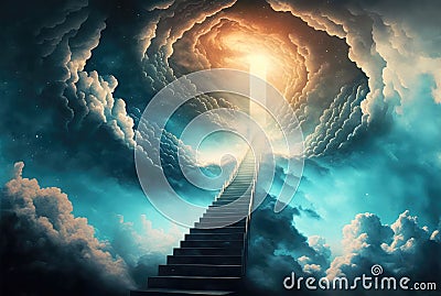 Stair and gate to heaven, God, religion and faith. Generative ai Stock Photo