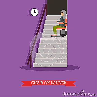 Stair lift for the elderly vector illustration in flat style Vector Illustration