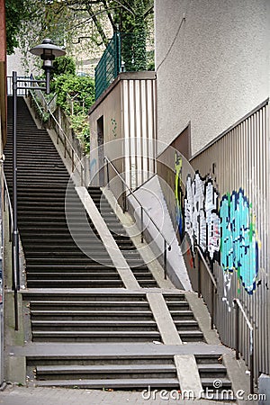 Staircase with bicycle rail Stock Photo