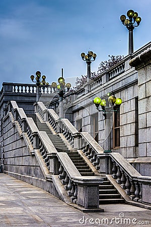 Staircase at the Capitol Complex in Harrisburg, Pennsylvania. Stock Photo